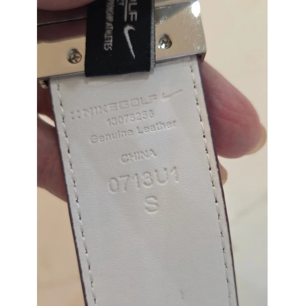 Nike Golf Belt S Purple White Reversible Perforated Leather Silver Swoosh Buckle